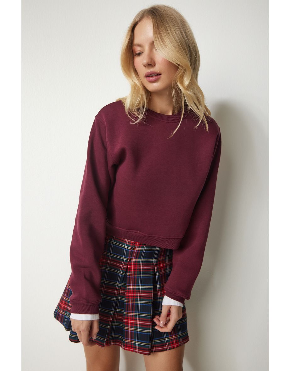 Women's Claret Red Orange Crop Sweatshirt