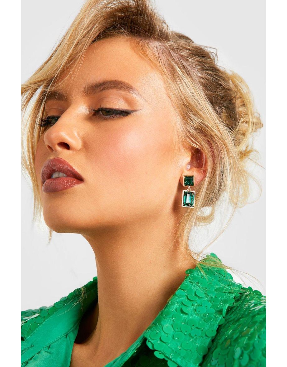 Emerald Green Double Drop Earring - green