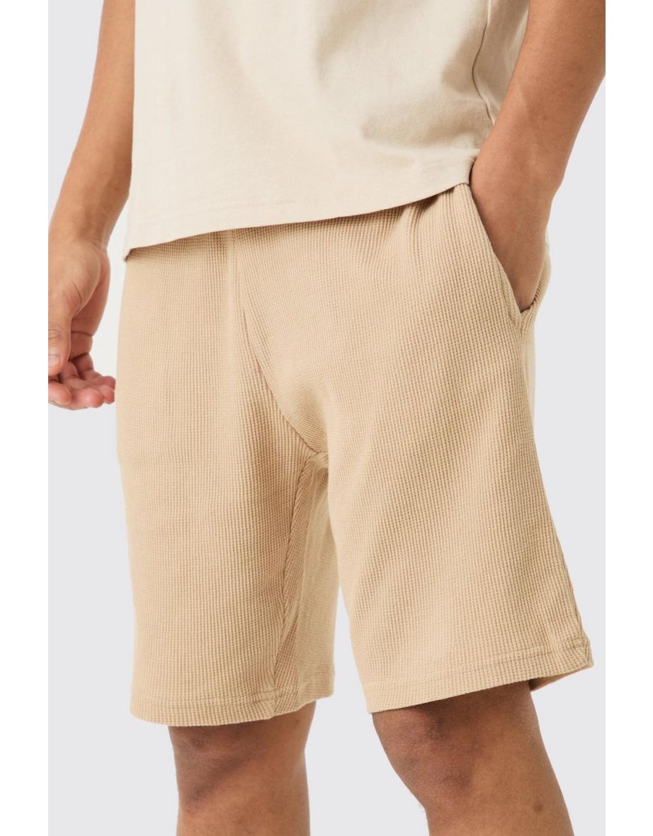 Slim Mid Length Waffle Short - stone - 2
