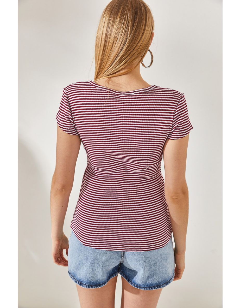 Blouse - Burgundy - Fitted - 4