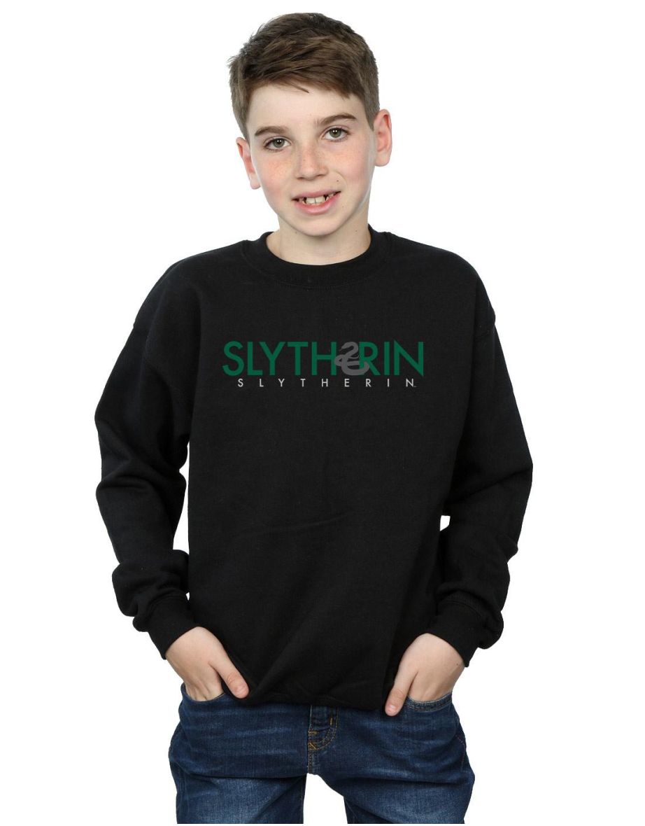 Harry Potter Boys Slytherin Text Sweatshirt - Black