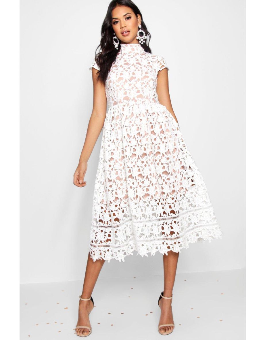 Boutique Lace Midi Skater Bridesmaid Dress - ivory