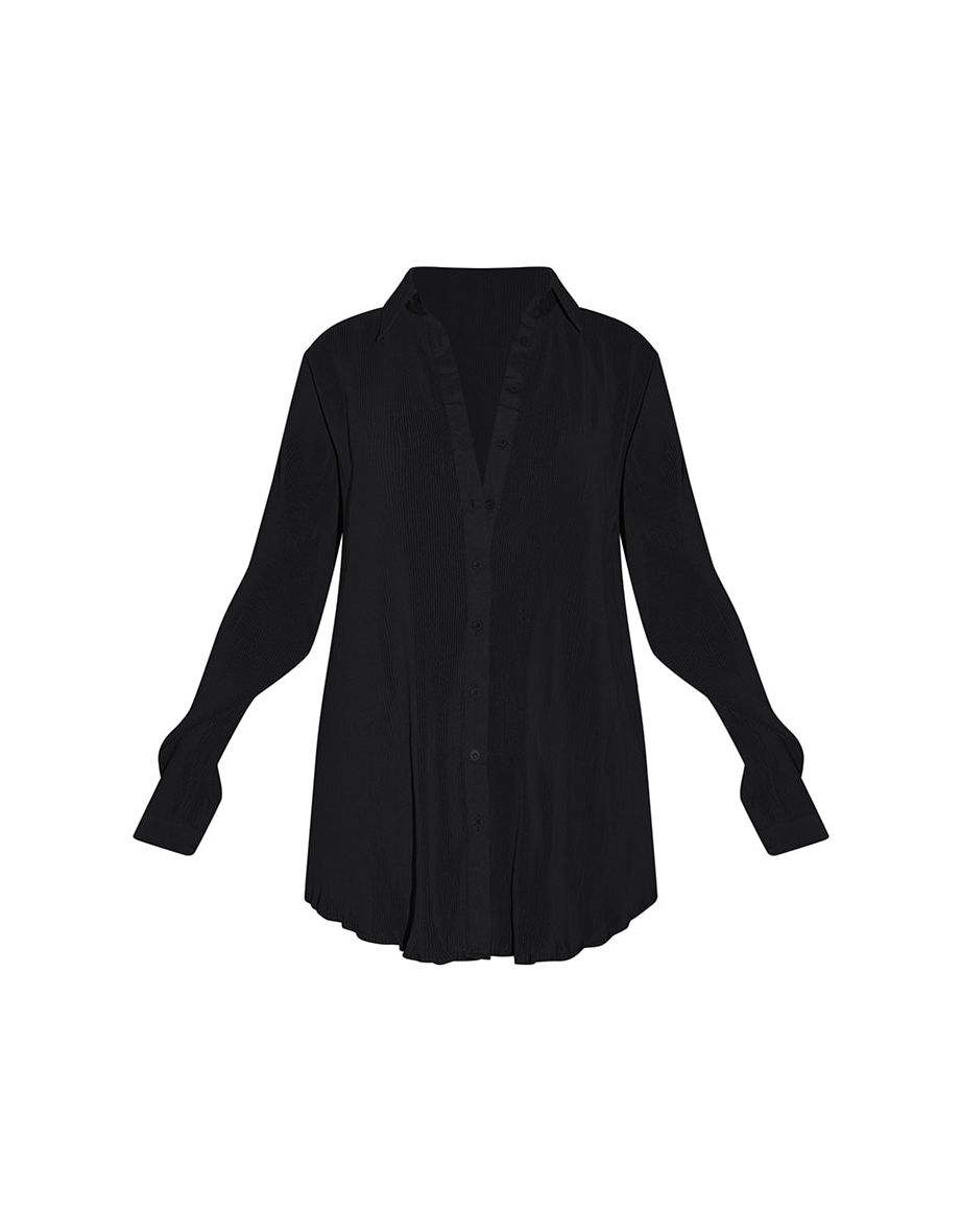 Tall  Black Plisse Oversized Cuff Detail Shirt - 4