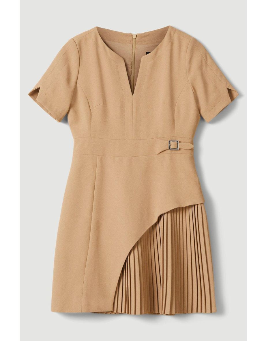 Tailored Military Pleat Short Sleeve Mini Dress - 3