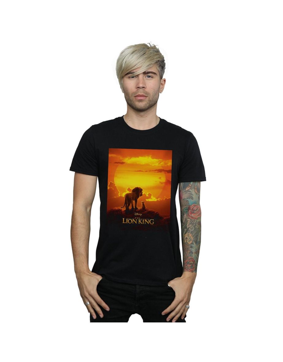 Disney Mens The Lion King Movie Sunset Poster T-Shirt - Black