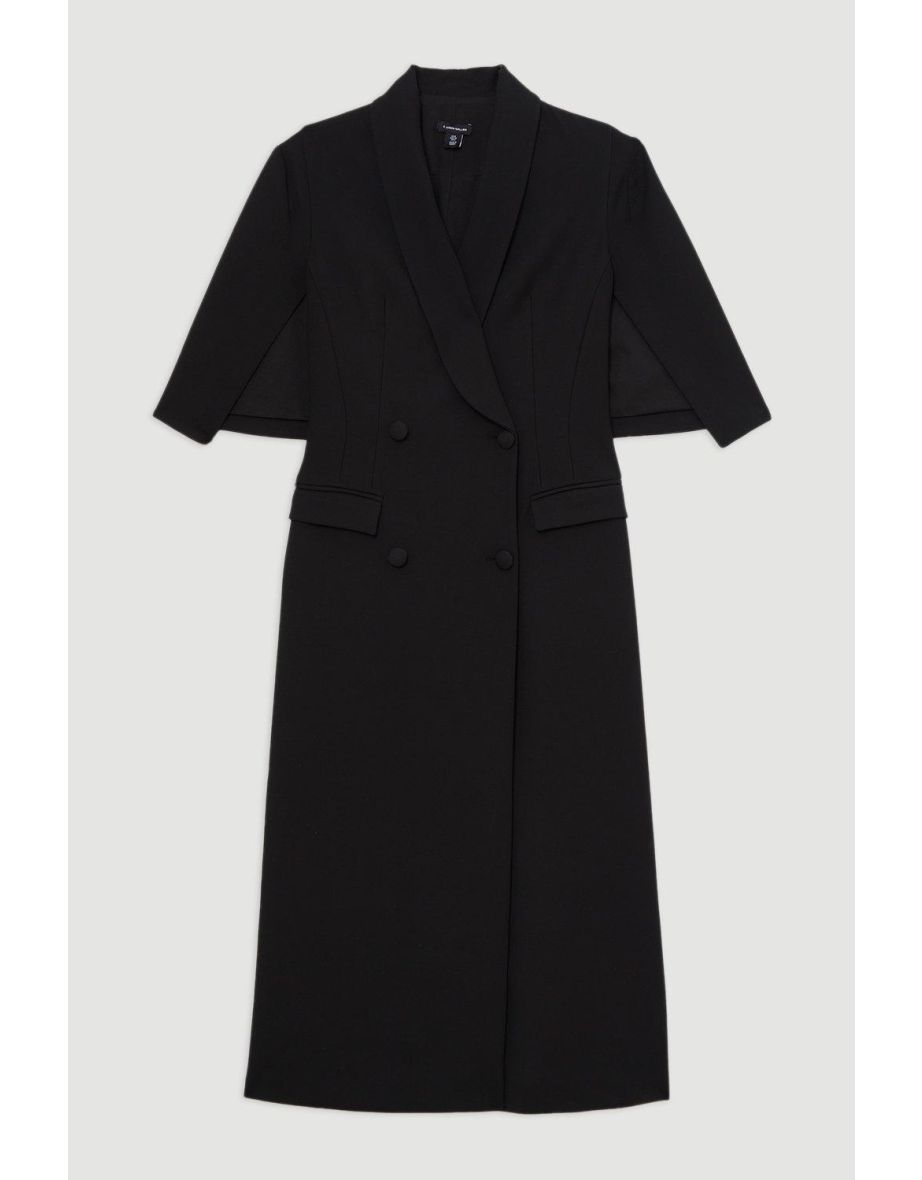 Clean Tailored Tuxedo Cape Sleeve Blazer Dress - 3