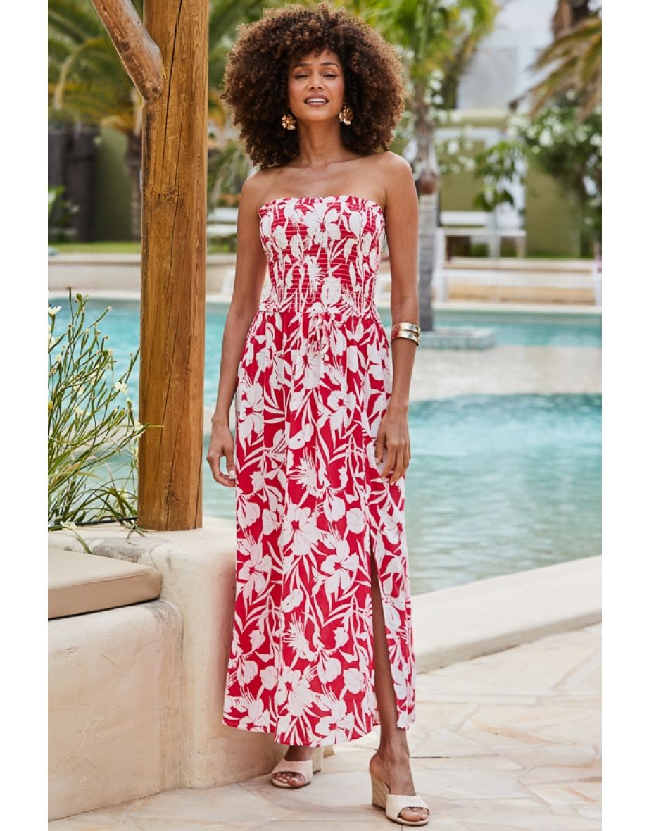 Shop Pink Floral Print Bandeau Maxi Dress Online in Qatar VogaCloset