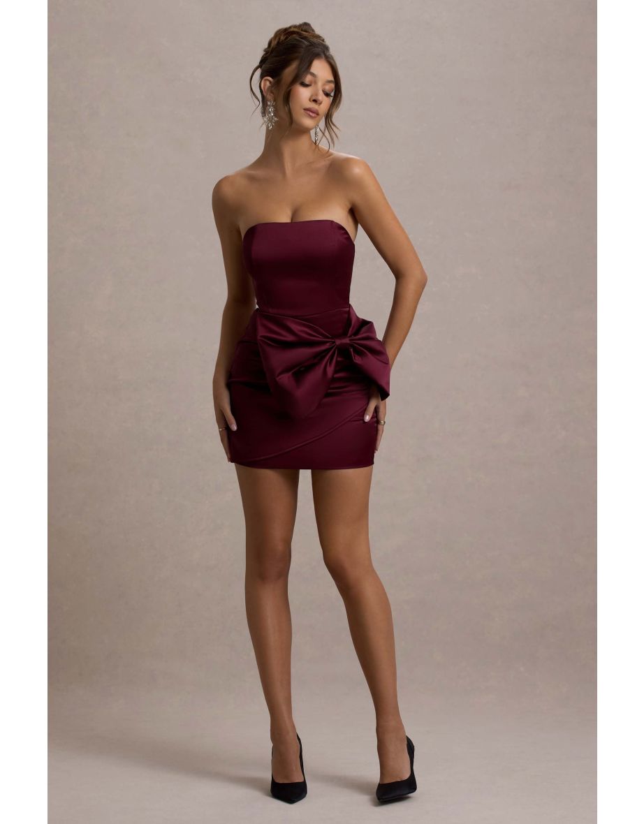 Tanisha | Port Satin Bandeau Mini Dress With Bow