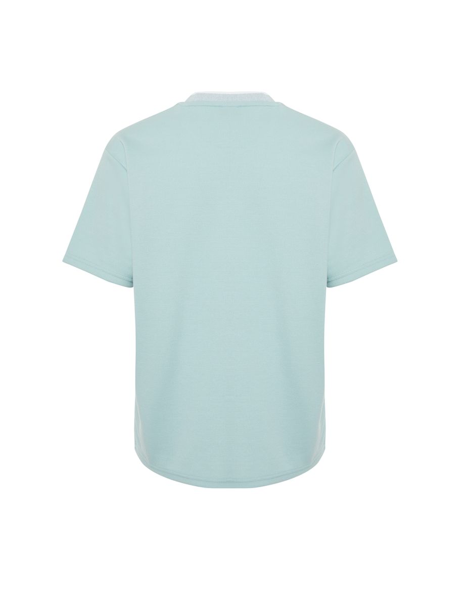 Limited Edition Basic Mint Men's Relaxed Cut Knitwear Banded Short Sleeve Textured Pique T-Shirt - 7