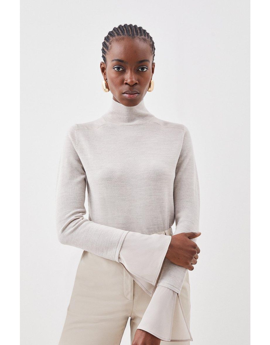 Merino Wool Silk Cuff Knit Jumper