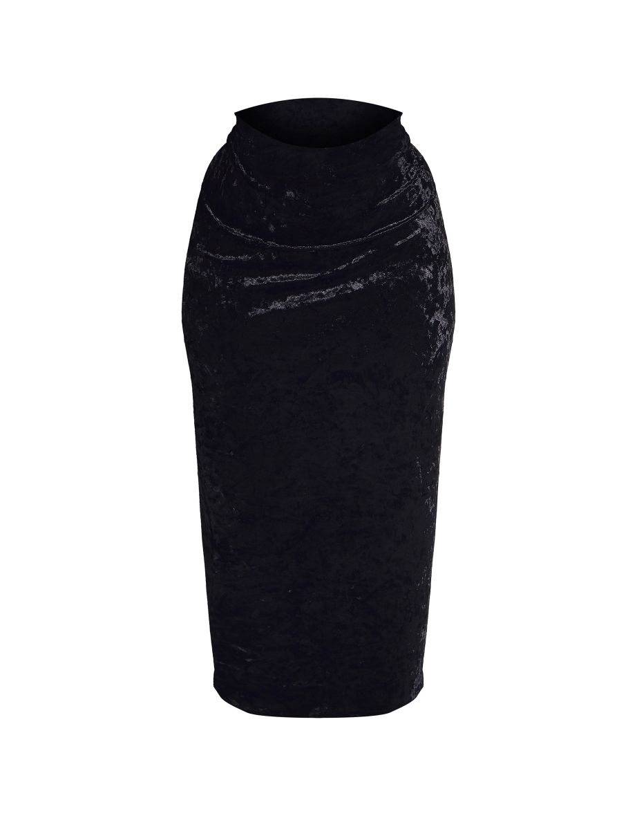 Plus Black Crushed Velvet Midi Skirt - 4