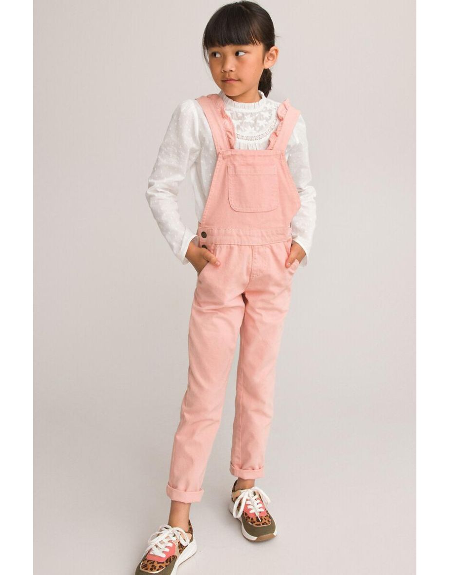 Cotton Dungarees with Ruffled Straps