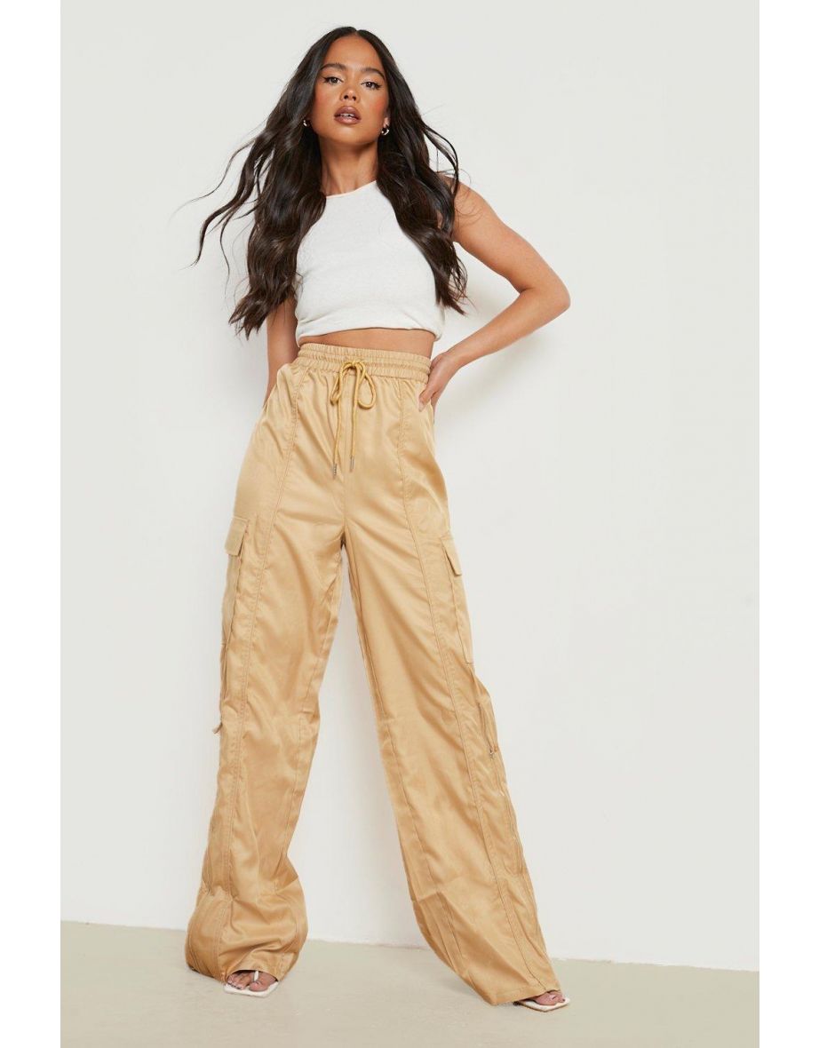 Petite Wide Leg Tie Waist Cargo Trouser - soft tan