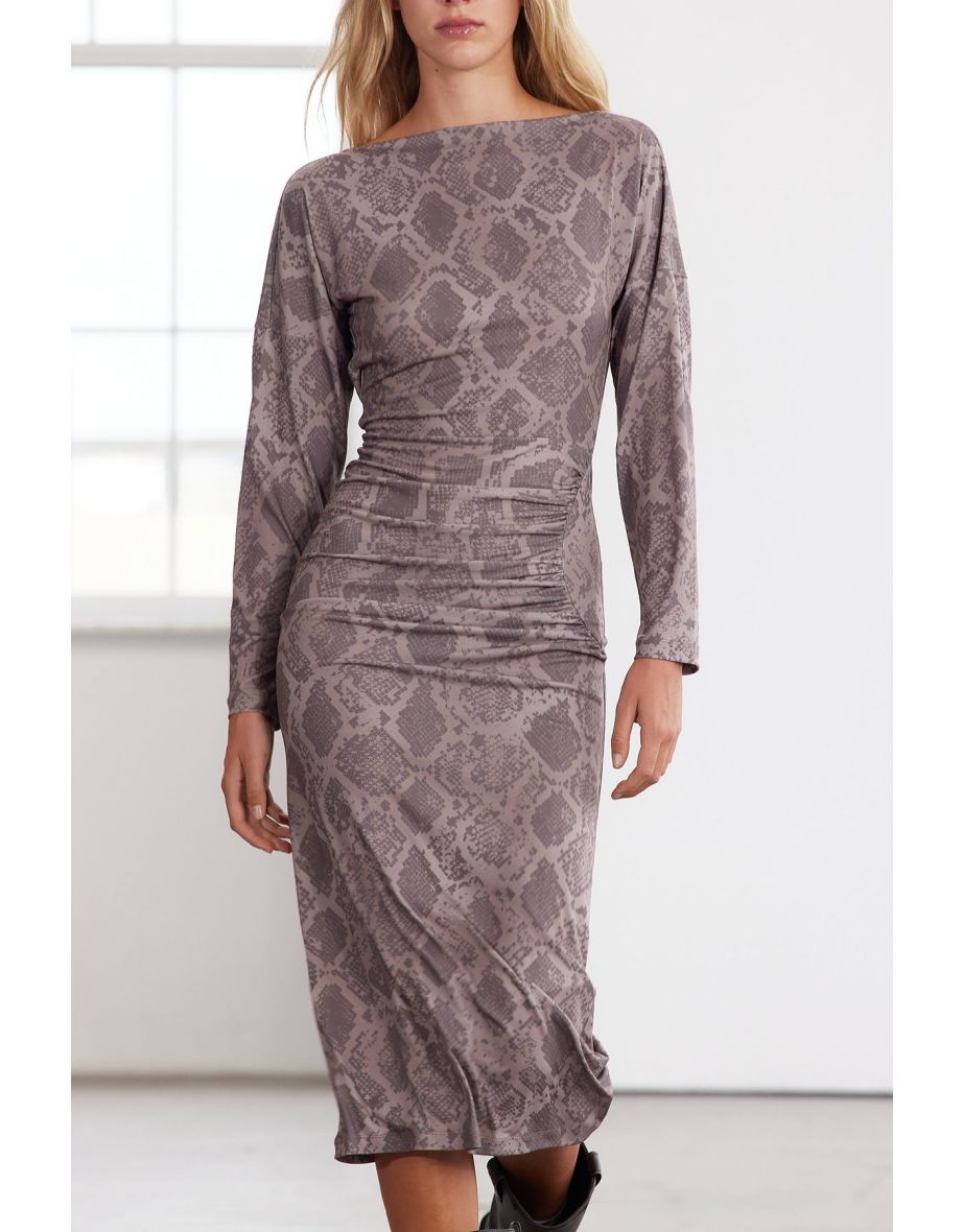 Limited Edition Printed Draped Fitted Boat Neck Flexible Maxi Knit Dress - 2