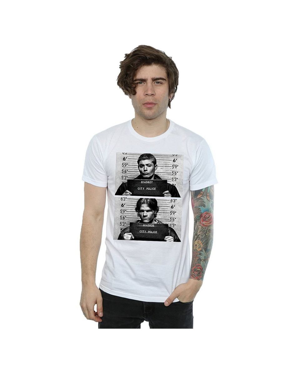 Supernatural Mens Winchester Mugshot Cotton T-Shirt - White