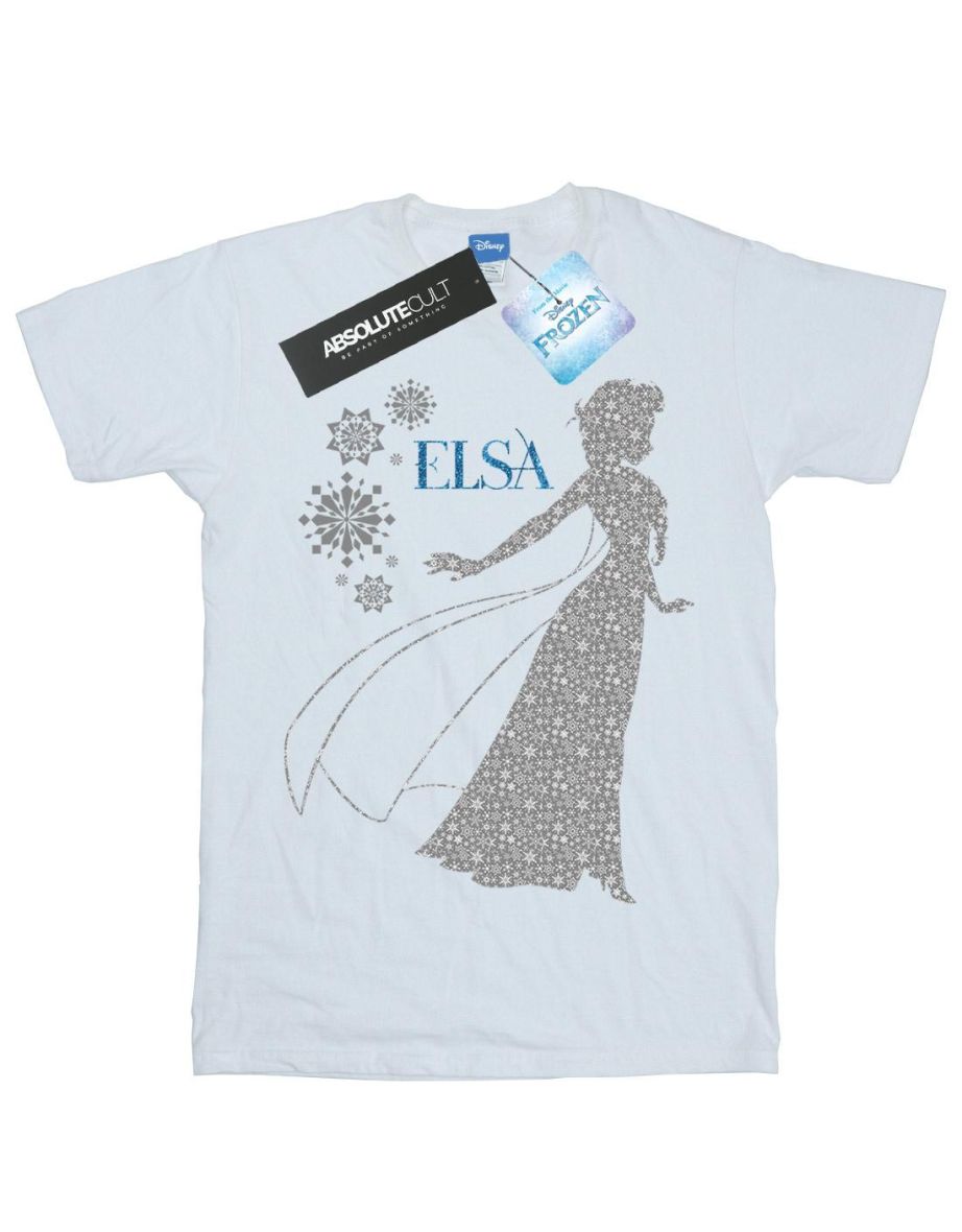 Disney Girls Frozen Elsa Christmas Silhouette Cotton T-Shirt - White - 3