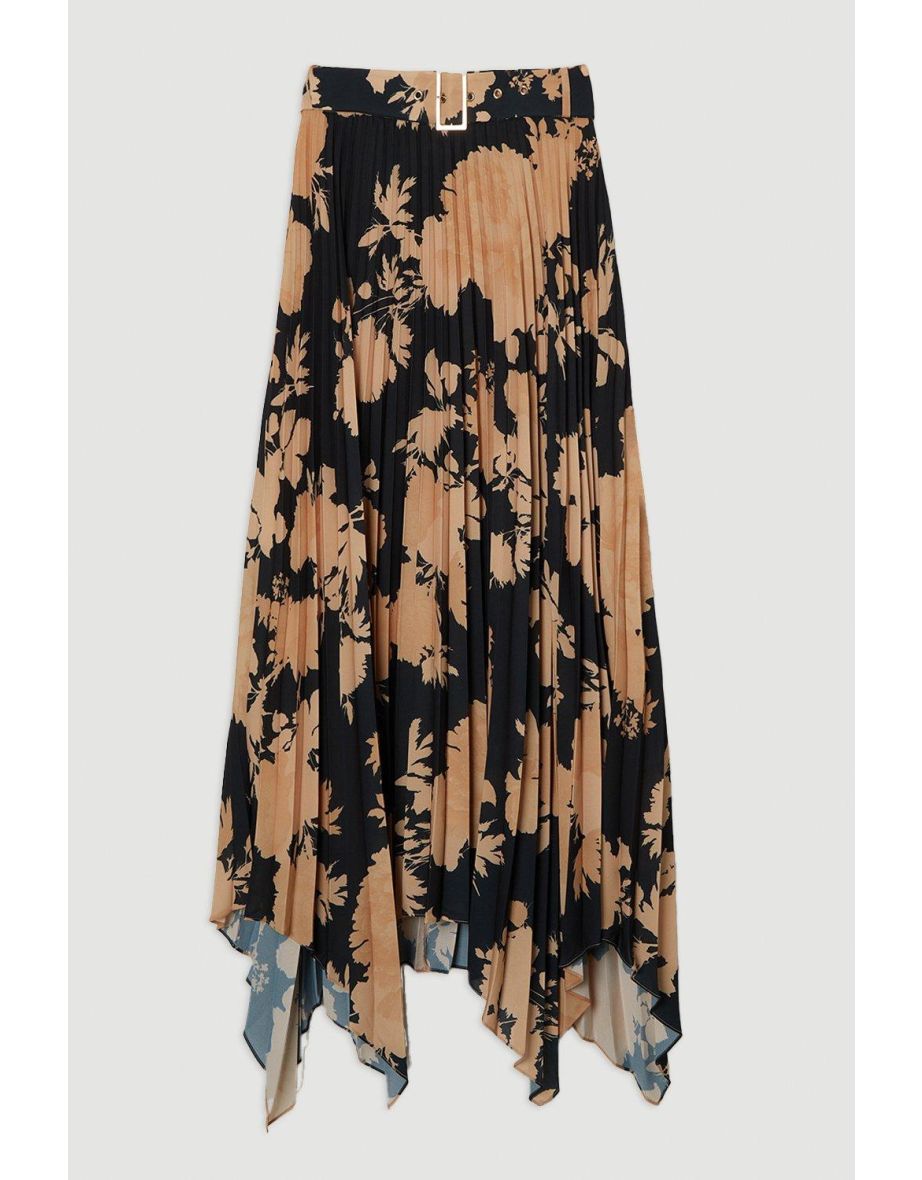 Petite Georgette Belted Pleat Woven Midi Skirt - 3