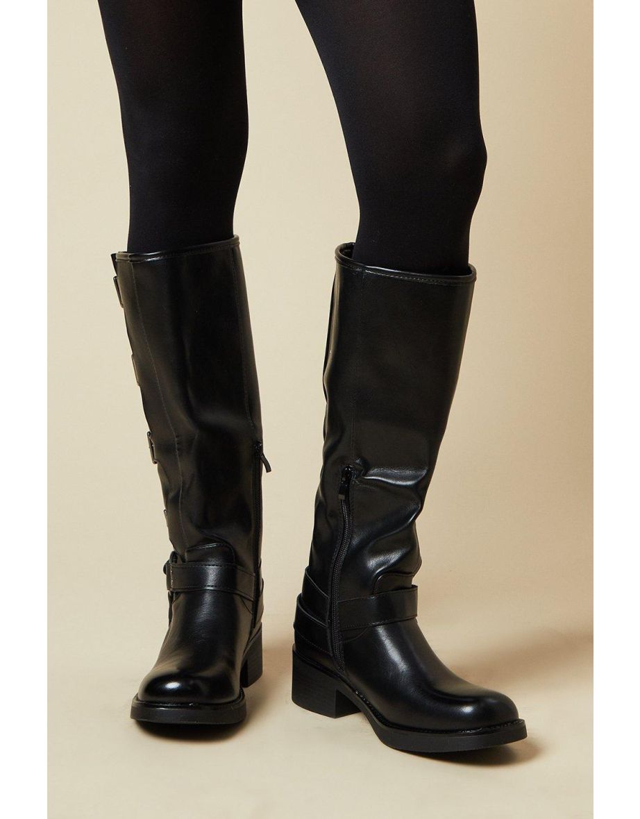 Faith For Warehouse Jimena Multi Buckle Knee High Biker Boot