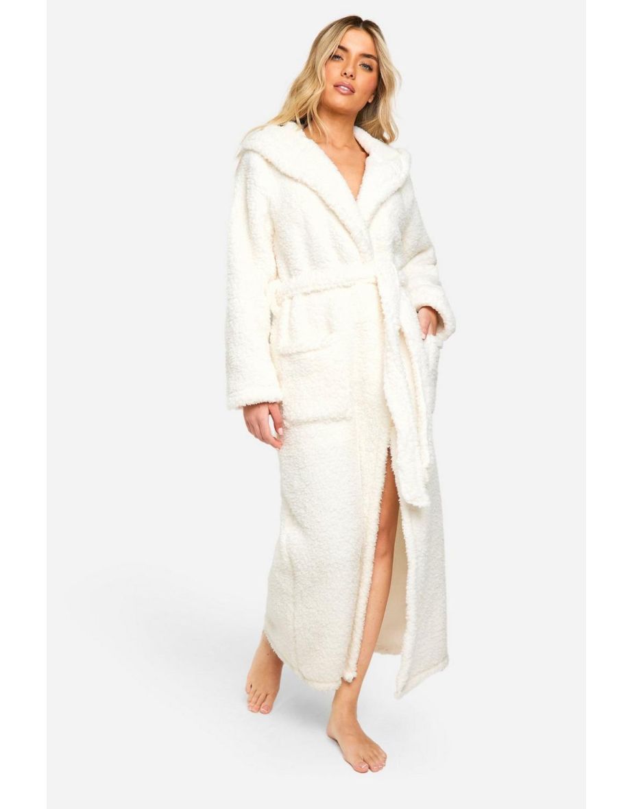 Fluffy Fleece Dressing Gown - cream