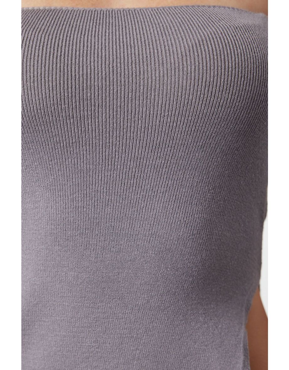 Anthracite Strapless Slit Detailed Premium Yarn / Special Yarn Blouse - 6