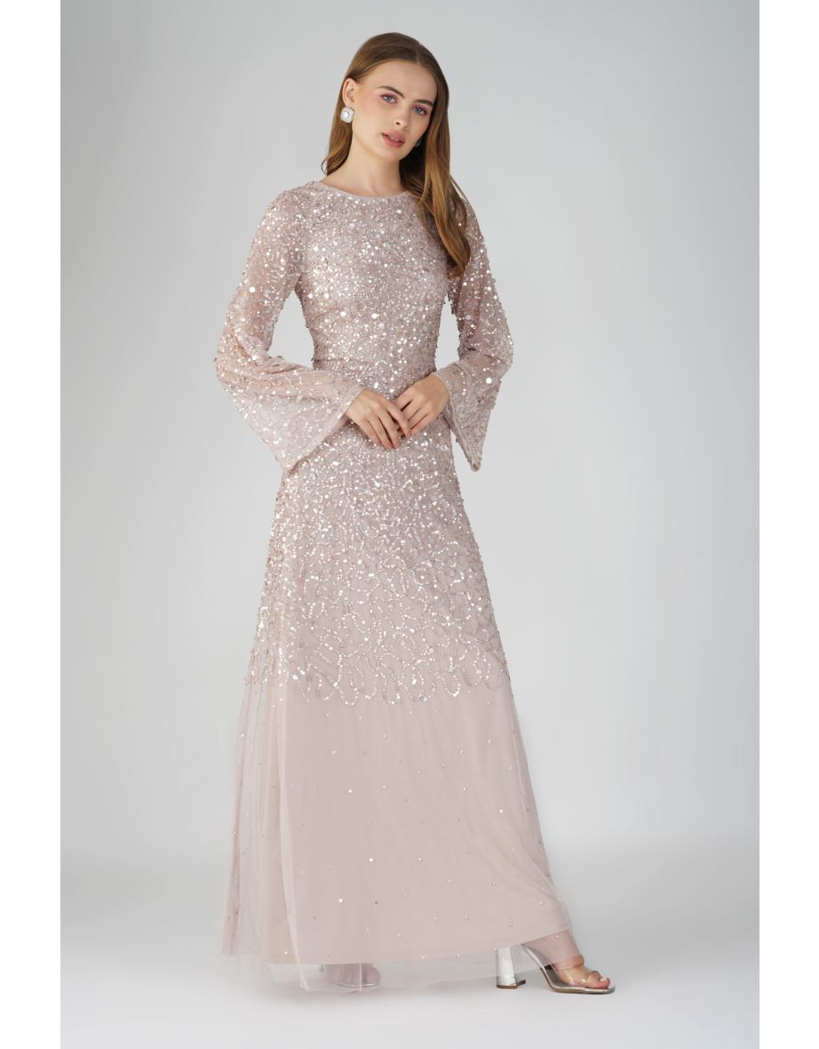 Shop Diane Long Sleeve Embellished Maxi Dress in Mink Online in Qatar VogaCloset