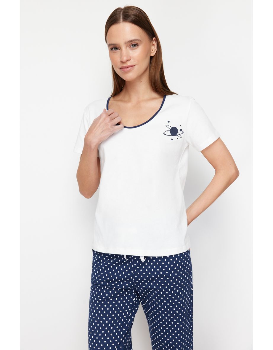 Shop White Multi Color Cotton Polka Dot Knitted Pajamas Set Online in Bahrain VogaCloset