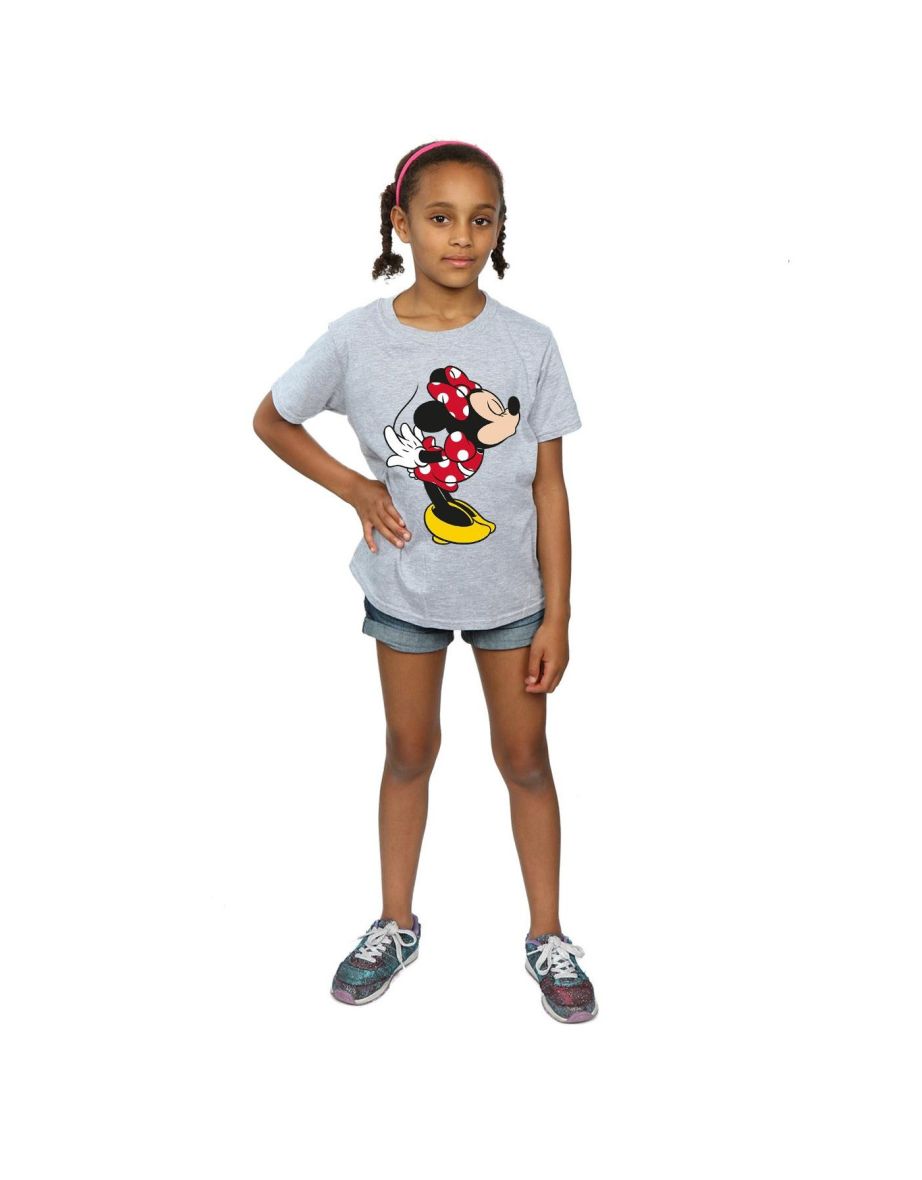 Disney Girls Minnie Mouse Split Kiss Cotton T-Shirt - Sports Grey