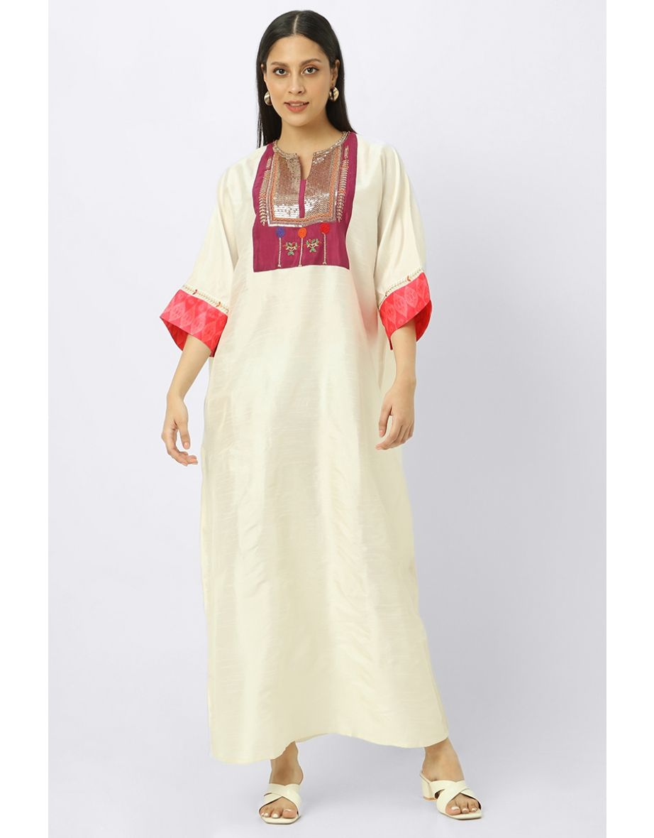 maxi women jalabiya dress with arabisque embroidery and prints