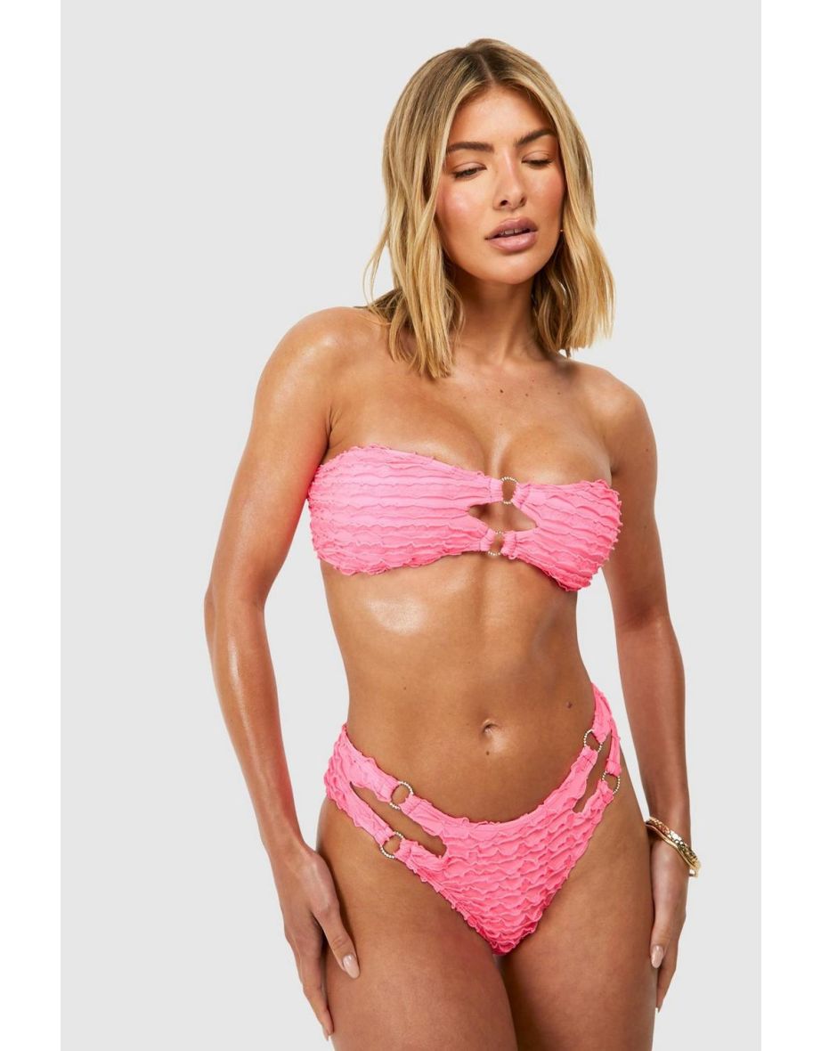 Diamante Rings Textured Bandeau Bikini Set - 3