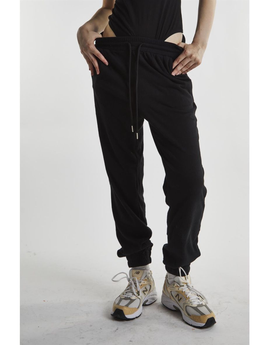 Black-Towelling High-Waisted Cuffed Joggers - 3