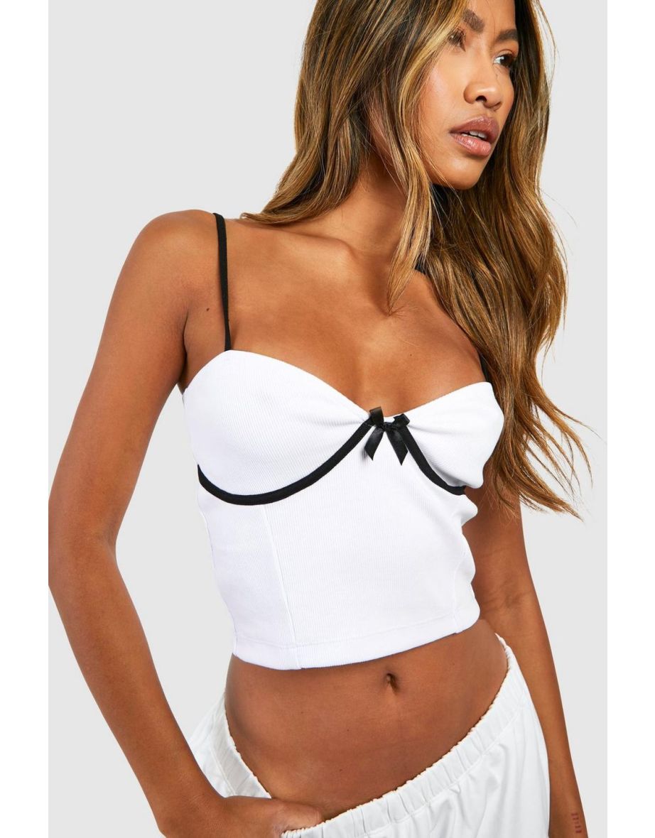 Bow Detail Ribbed Corset Top - white - 3