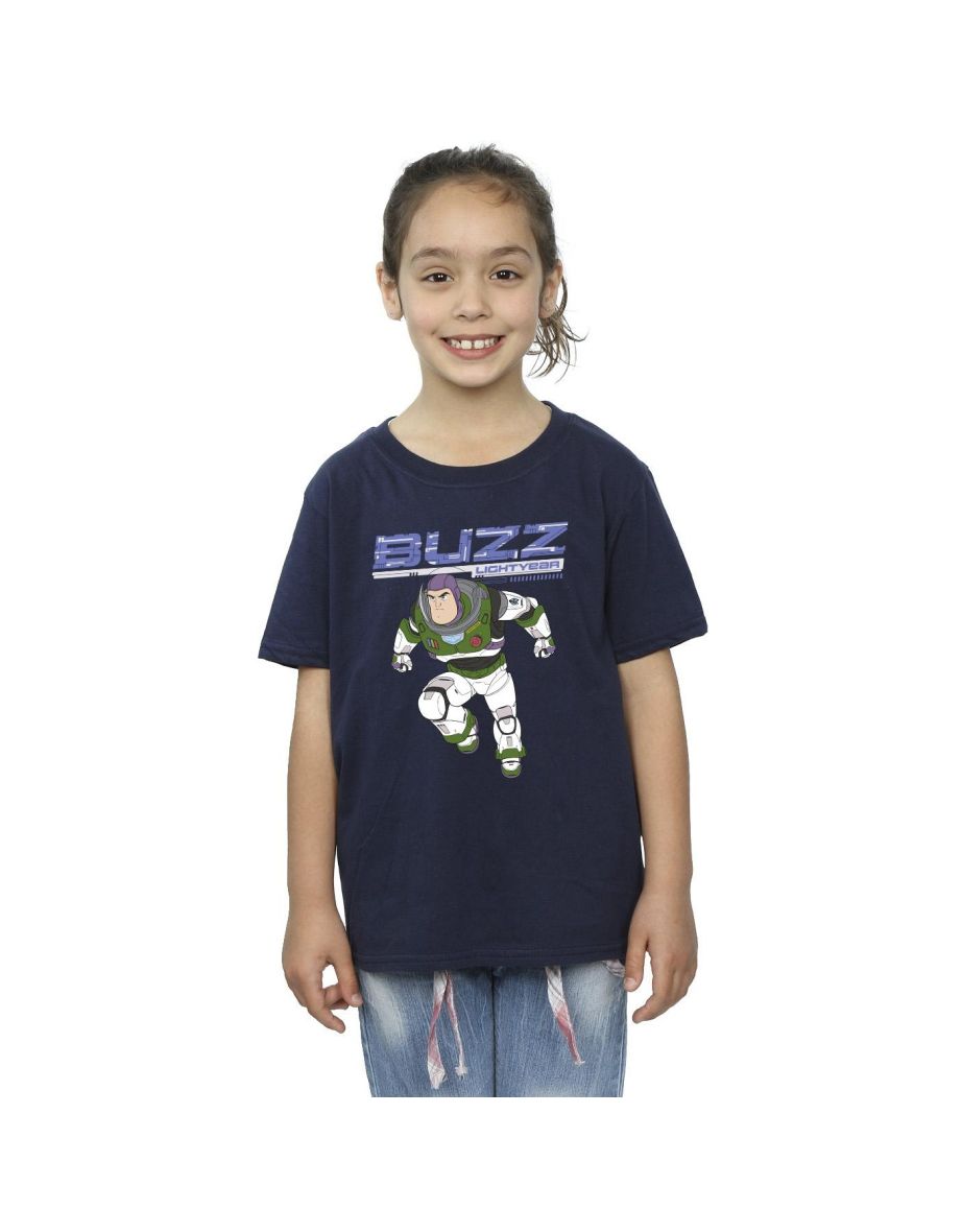 Disney Girls Lightyear Buzz Jump To Action Cotton T-Shirt - Navy Blue