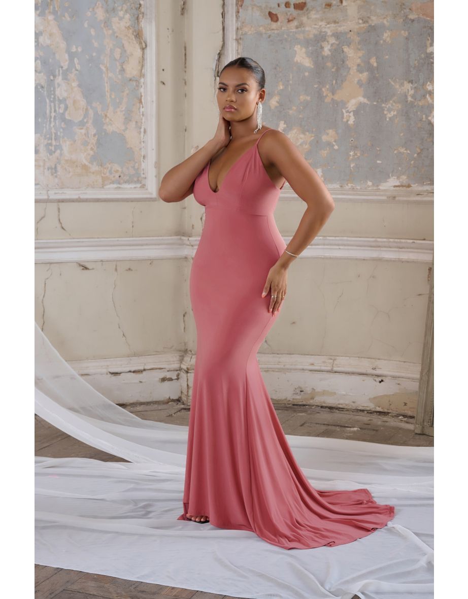 Blush Pink Backless Bum Ruched Fishtail Maxi Dress - 3