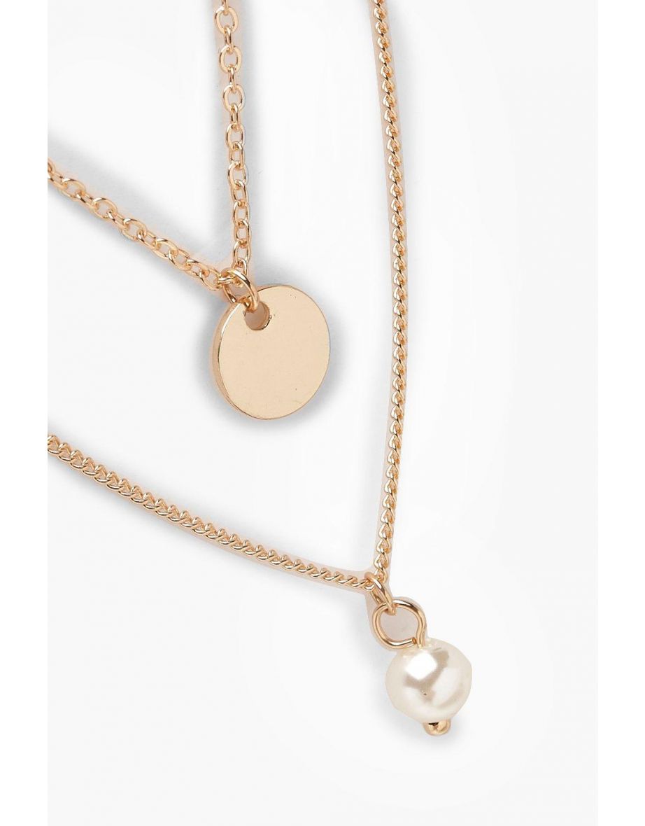 Circle & Pearl Simple Layered Necklace - gold - 1