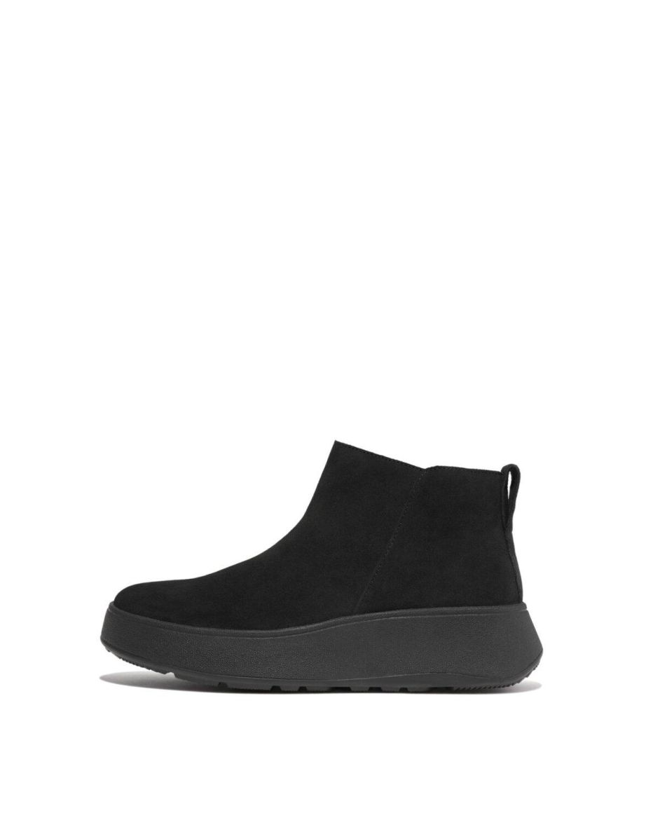 F-mode Suede Flatform Zip Ankle Boots All Black - 1
