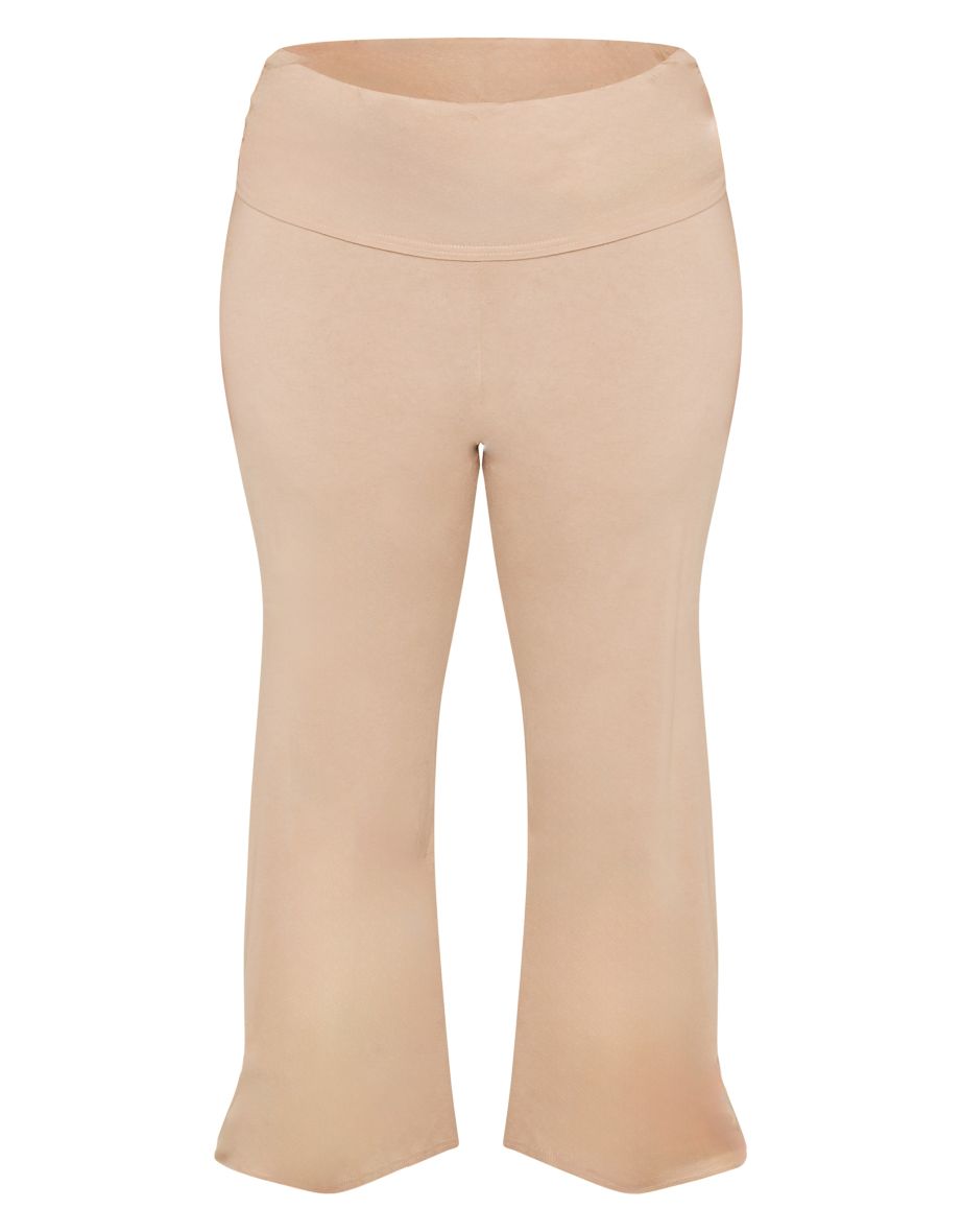 Plus Stone Fold Over Soft Touch Flared Trousers - 4