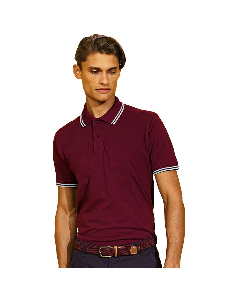 Asquith & Fox Mens Classic Fit Tipped Polo Shirt - Burgundy/Sky - 1