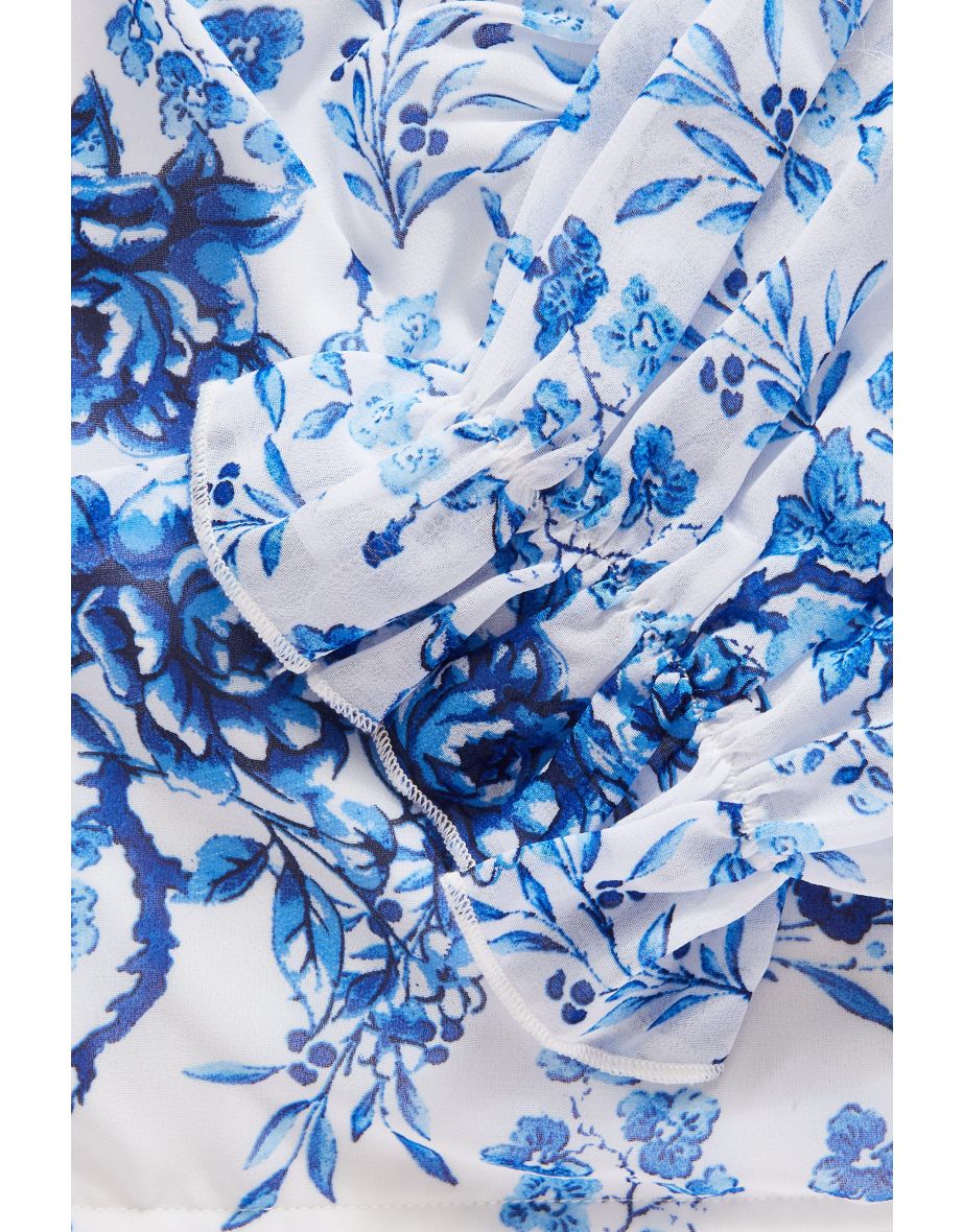 Blue Floral Print Crop Top - 5