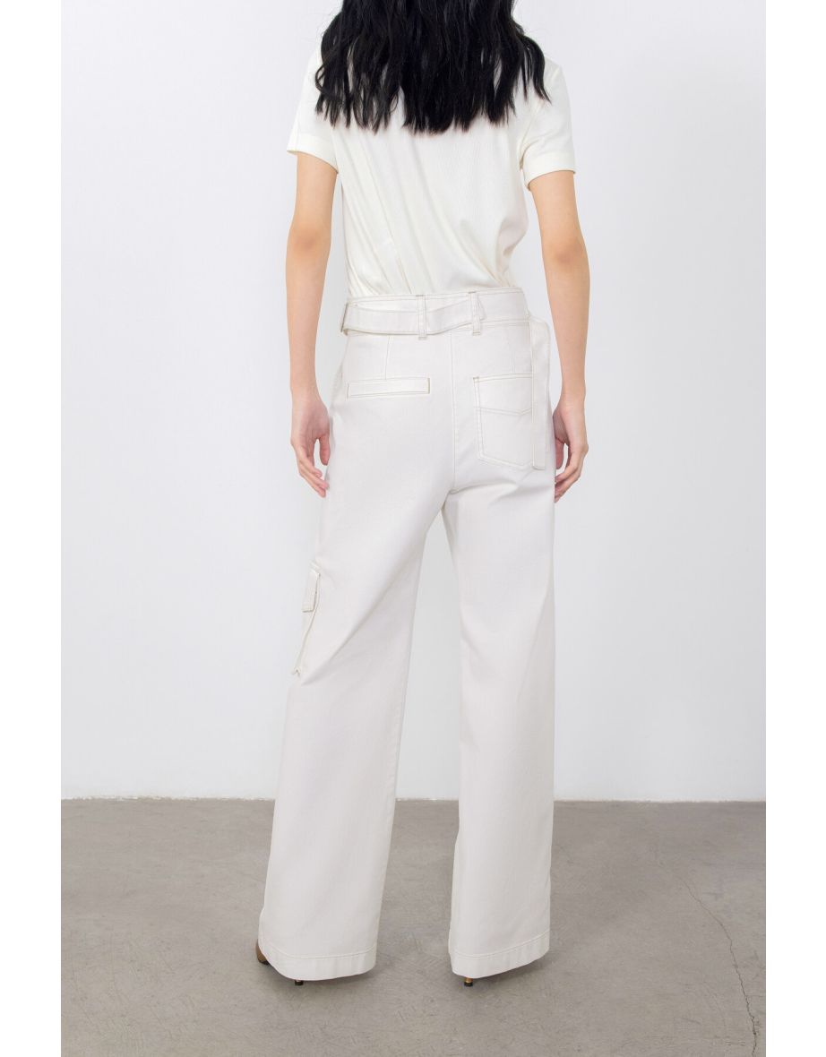 White Jeans with Stone Effect With Buckle Detail Aging Effect - 2
