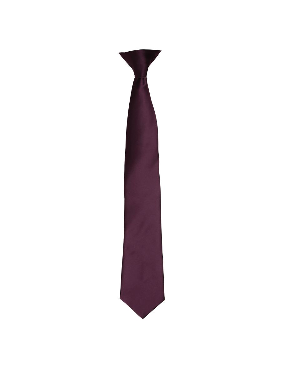 Premier Colours Mens Satin Clip Tie - Aubergine