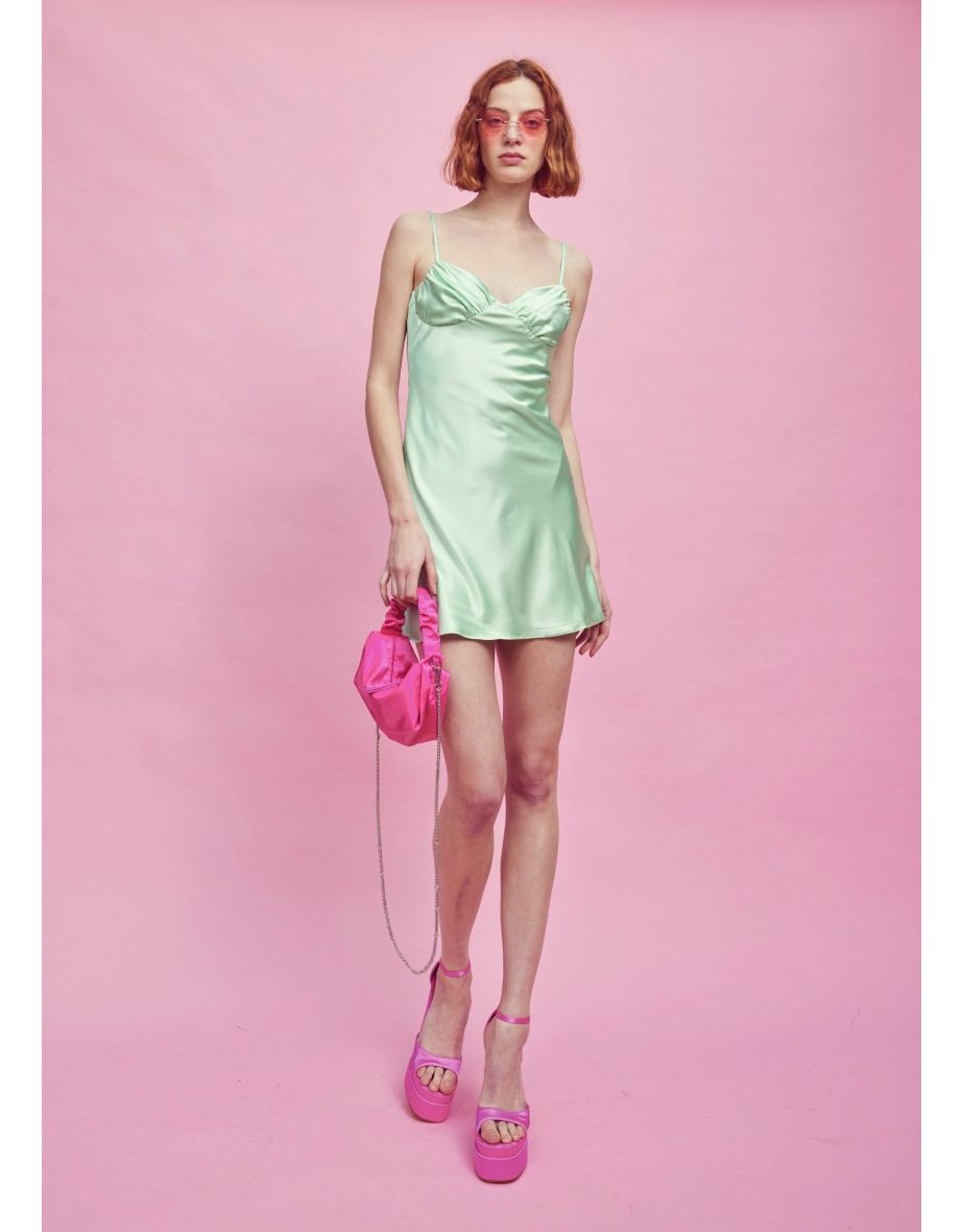 Hannah Gathered Bust Mini Dress - Green - 3