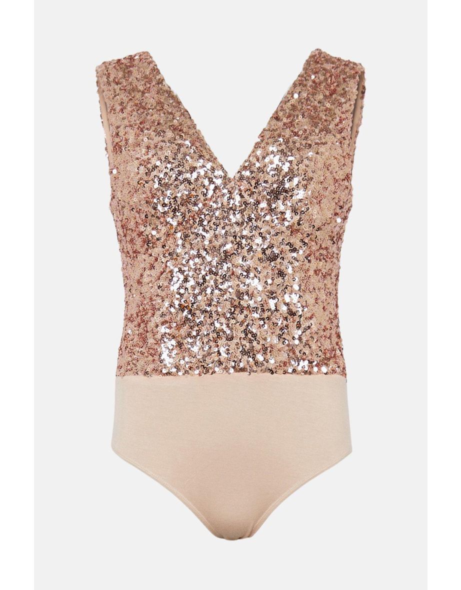 V Neck Sequin Bodysuit - 3