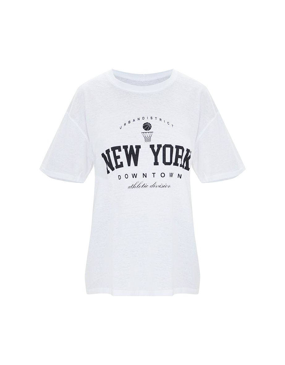 White New York Downtown Slogan Printed T Shirt - 4