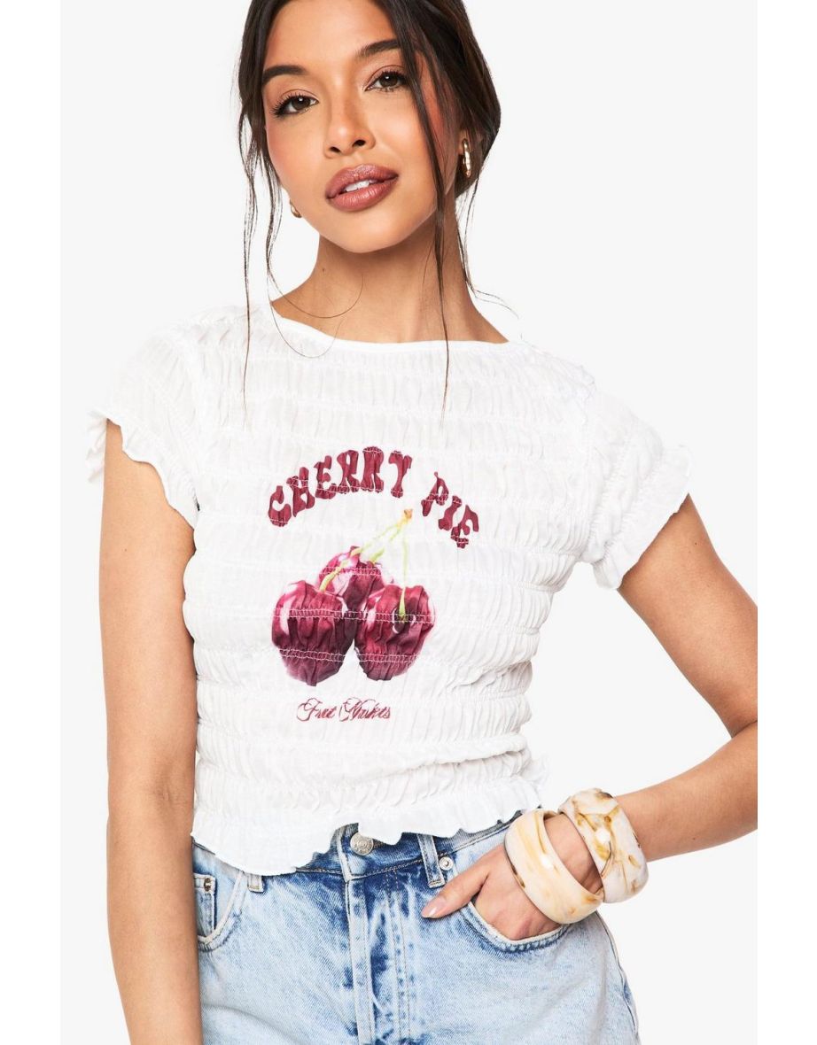 Shirred Cherry Pie Printed Baby T-Shirt - white - 3