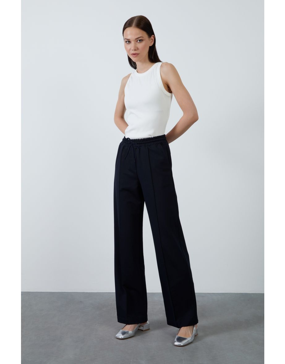 Navy Blue Tracksuit with Belt and Elastic Waist