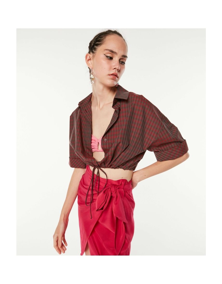 Twist Checked Crop Shirt