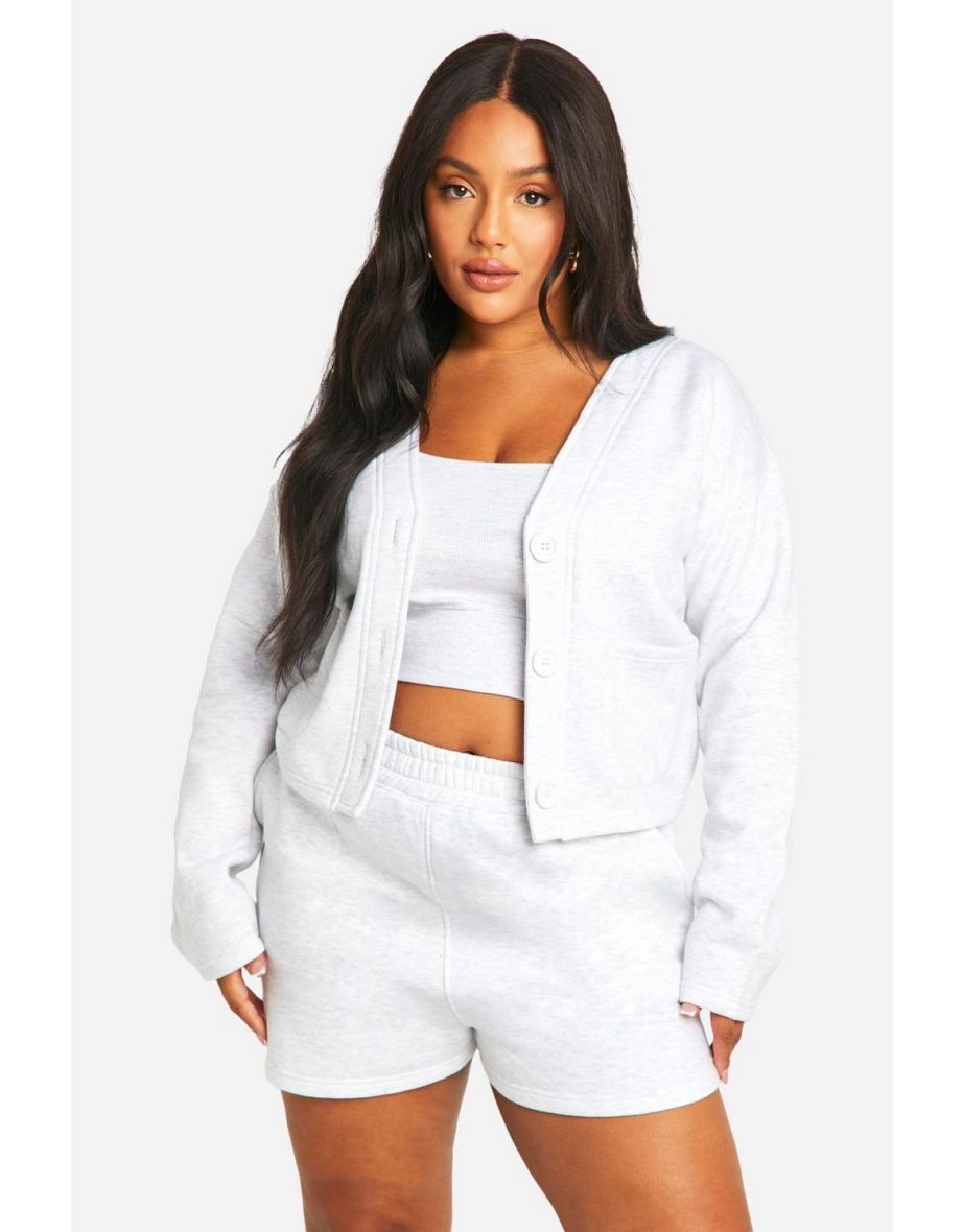 Plus Button Through Cardigan And Sweat Short Set