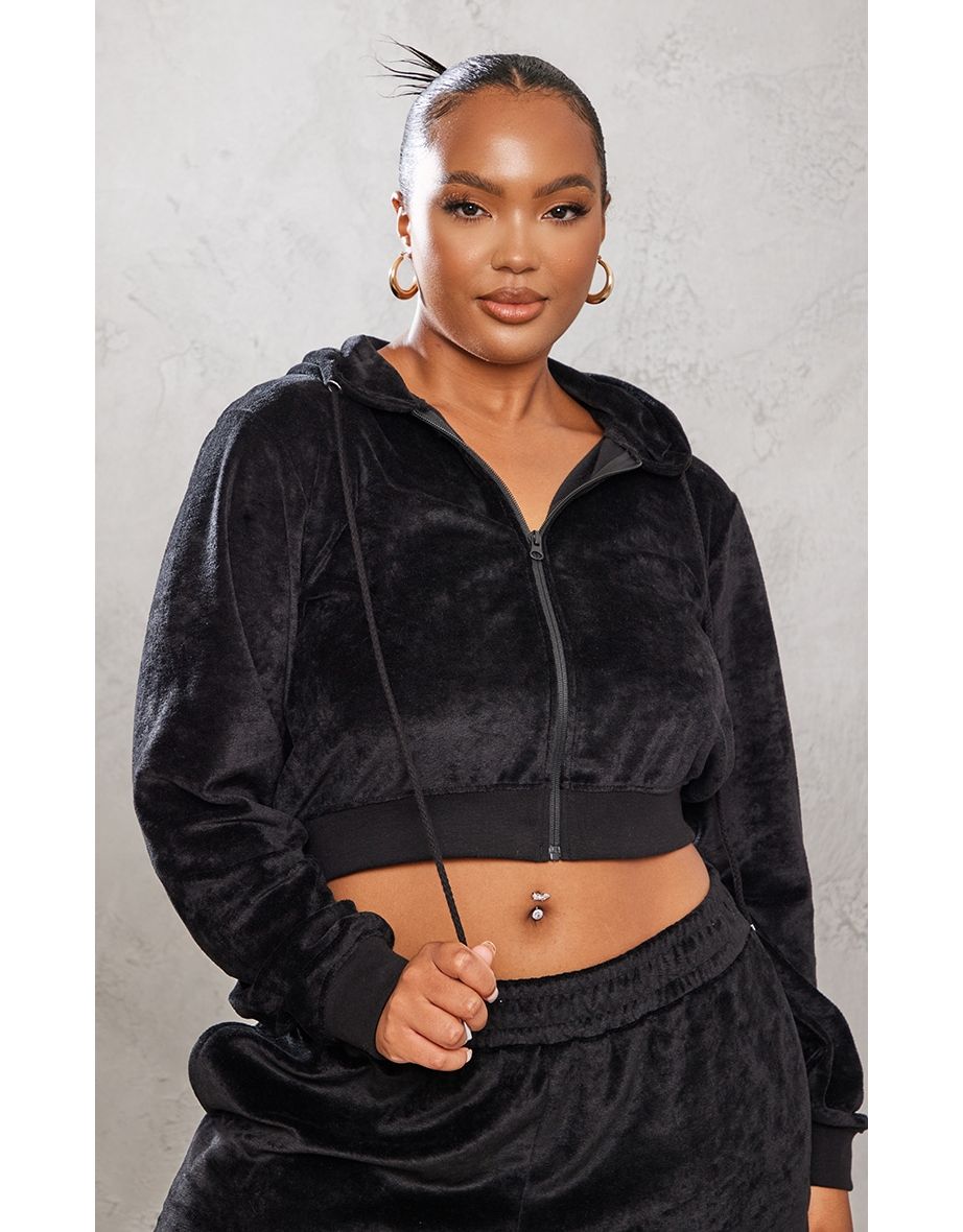 Cropped zip up hoodie velvet sale