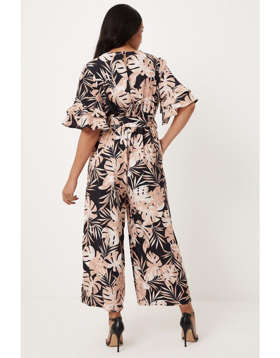 Petite Neutral Palm Belted Jumpsuit - 2