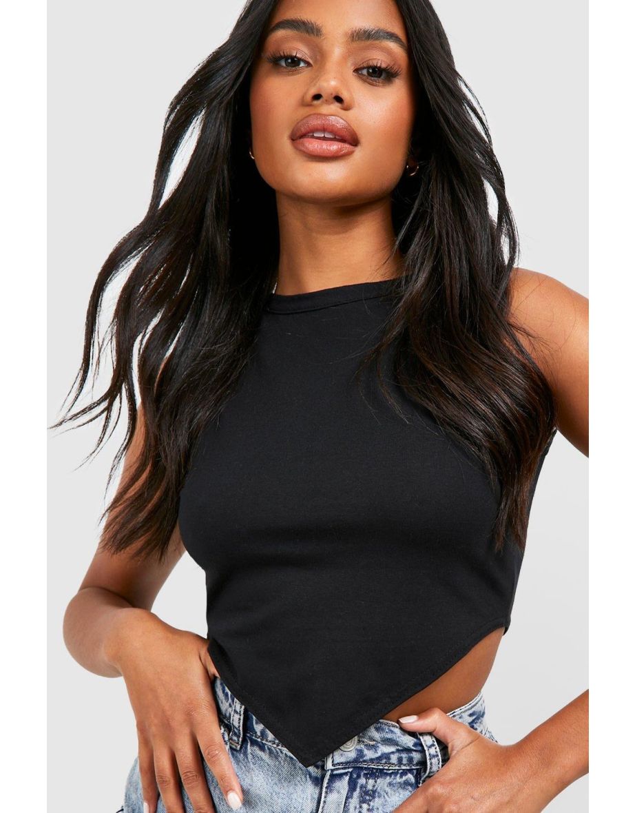 Pointed Hem Cotton Racer Top - black - 3
